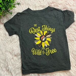 Buc-ees The Best Things are Wild & Free Leopard Print Sunflower Graphic Tee 2T